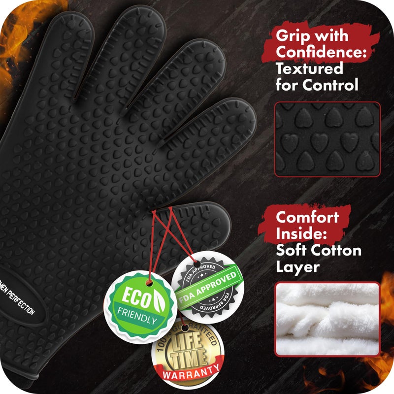 KITCHEN PERFECTION Silicone Smoker Oven Gloves -Extreme Heat Resistant BBQ Gloves -Handle Hot Food Right on Your Smoker Grill Fryer Pit|Waterproof Oven Mitts Grill Gloves |Superior Value Set+3 Bonuses - Image 3